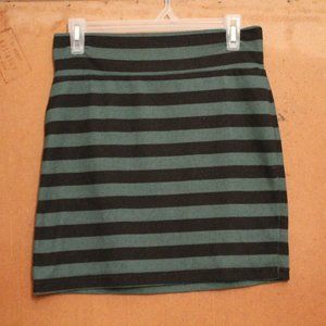 Fitted Green/Black Striped Mini Skirt